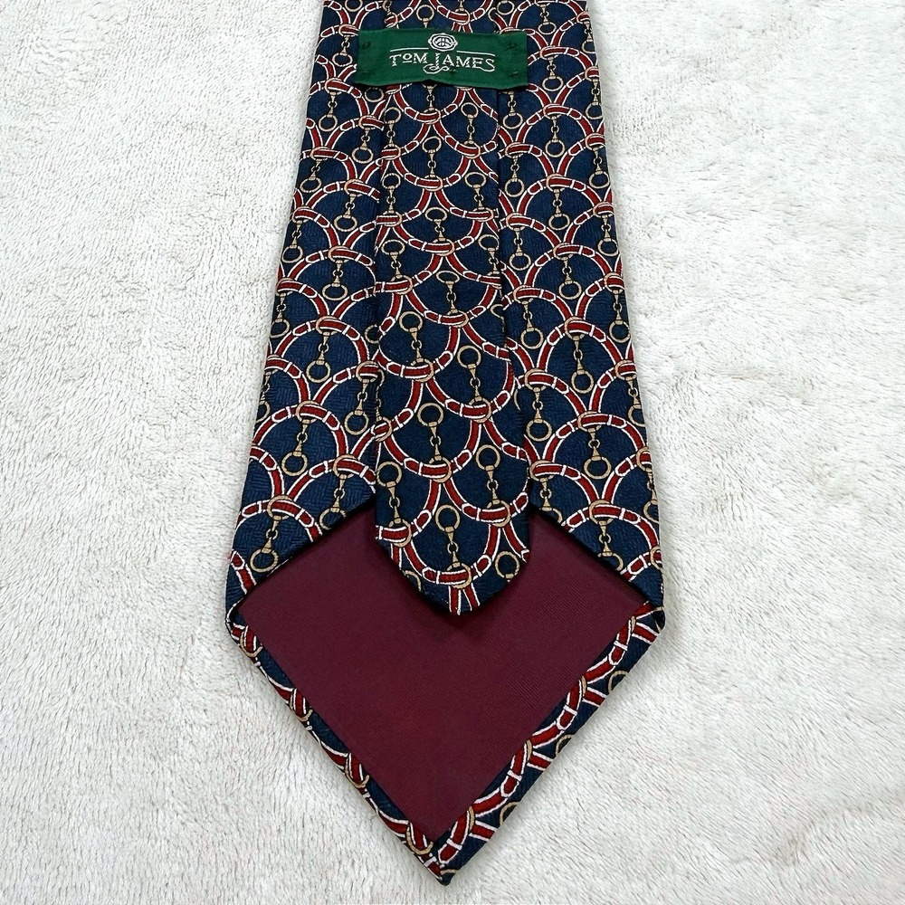 Tom James Silk Necktie Navy Red Gold Equestrian Horse Bit USA Designer Tie - Picture 6 of 12